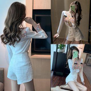 Tweed Panel Blouse / High-waist Shorts