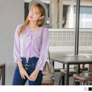 Rhinestone V-neck Ruffled Top