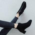 Faux Suede Front Zipper Block Heel Ankle Boots