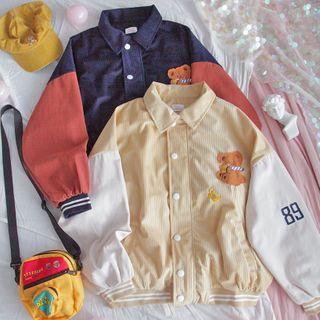 Color Block Bear Applique Jacket