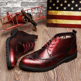 Genuine-leather Wing-tip High-top Oxfords
