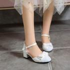 Ribbon Glitter Ankle-strap Chunky-heel Sandals
