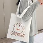 Print Canvas Tote Bag Happu Rabbit - White - One Size