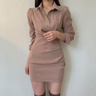 Long-sleeve Asymmetric Mini Sheath Dress As Shown In Figure - One Size