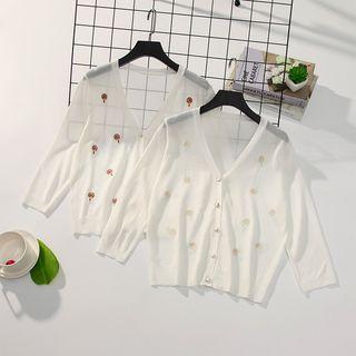 3/4-sleeve Embroidered Cardigan