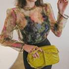 Button-back See-through Floral Blouse