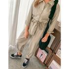 Metal-button Tie-waist Baggy Jumpsuit