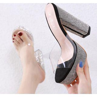Rhinestone Chunky-heel Platform Sandals