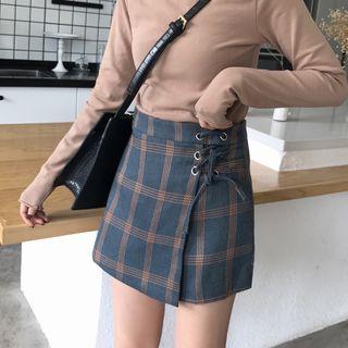 Plaid Lace Up Skort