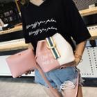 Faux Leather Lettering Color Panel Bucket Bag