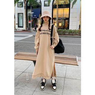 Lettered Slashed Long Sweatshirt Dress