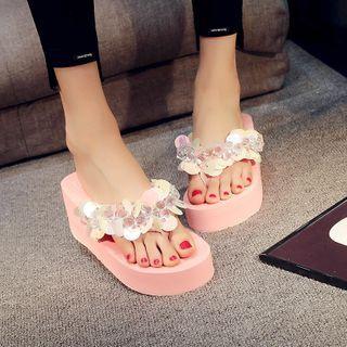 Sequined Platform Flip-flops