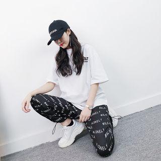 Set: Elbow-sleeve T-shirt + Lettering Harem Pants