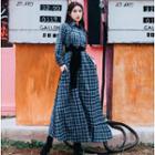 Long-sleeve Plaid Maxi A-line Shirtdress