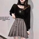 Crop Pullover / Mini Plaid Pleated Skirt