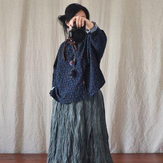 Long-sleeve Round-neck Floral T-shirt