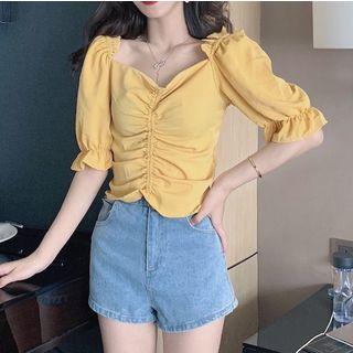 Ruffle-trim Frill Elbow-sleeve Top
