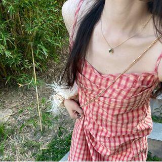 Spaghetti Strap Asymmetrical Plaid Midi Dress
