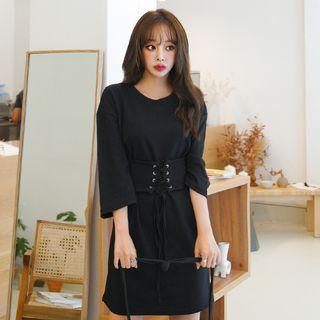 3/4-sleeve Lace-up Waist Dress