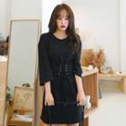3/4-sleeve Lace-up Waist Dress