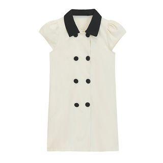 Cap-sleeve Collar Double-breasted Mini Sheath Dress Black & Beige - One Size