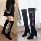 Block-heel Embroidered Over-the-knee Boots
