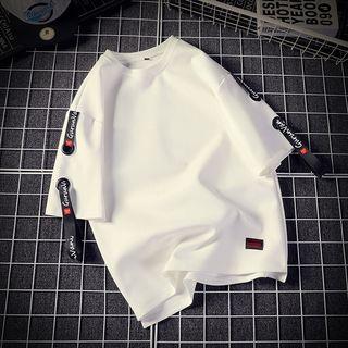 Letter Strap Elbow-sleeve T-shirt