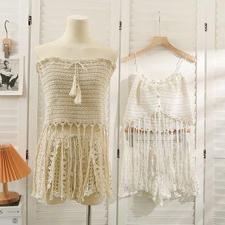 Set: Fringed Tube Top + Drawcord Shorts