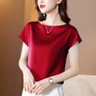 Satin Bat Wing-sleeve Short-sleeve Top