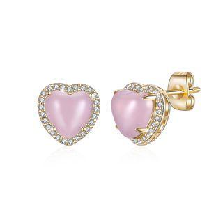 Simple Plated Champagne Pink Heart Stud Earrings With Austrian Element Crystal Champagne - One Size
