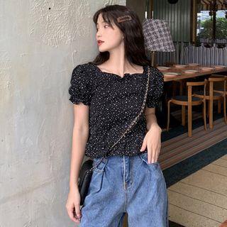 Square Collar Wave Point Short-sleeved Top  - One Size