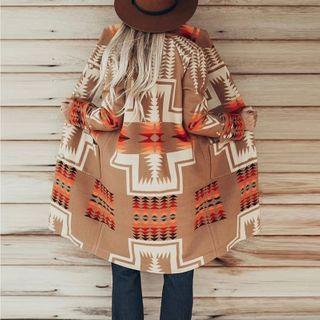 Patterned Buttoned-up Long Coat