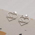 925 Sterling Silver Love Lettering & Heart Dangle Earring Stud Earring - 1 Pair - Silver - One Size