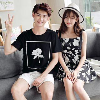 Couple Short-sleeve T-shirt / Sleeveless A-line Dress