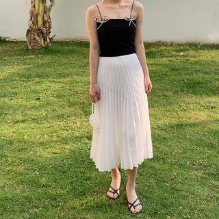 Spaghetti Strap Bow Paneled Midi A-line Dress