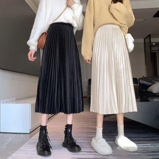 Velvet High-waist Accordion Pleat Midi Skirt