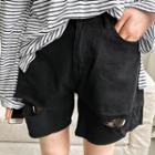 Zip-front Distressed Shorts With Belt