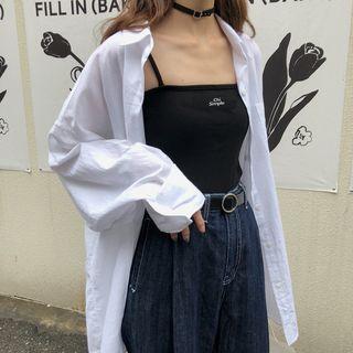 Pocket Detail Oversize Shirt / Lettering Camisole Top
