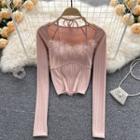 Square-neck Halter Furry Long-sleeve Top