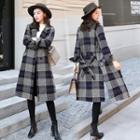 Plaid Single-breasted Coat With Sash