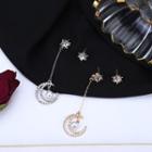 925 Sterling Silver Non-matching Rhinestone Moon Dangle Earring