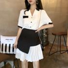 Color Block Short-sleeve Shirt / A-line Skirt