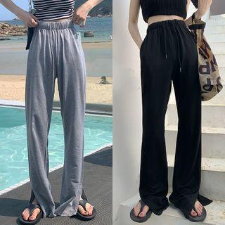 High-waist Drawstring Split Pants