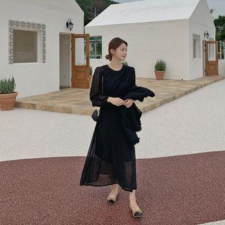 Drape-front Chiffon Long Flare Dress