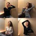 V-neck Long-sleeve Slim-fit Knit Top