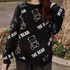 Bear Print Pullover Bear - Black - One Size