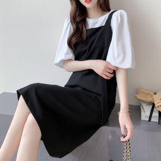 Set: Elbow-sleeve T-shirt + Belted Overall Dress