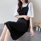 Set: Elbow-sleeve T-shirt + Belted Overall Dress