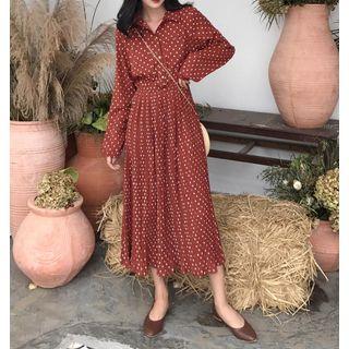 Print Long-sleeve Maxi A-line Shirt Dress