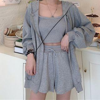 Set: Tank Top + Wide-leg Shorts + Zip Hoodie